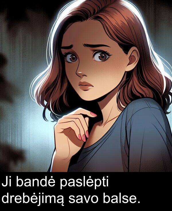 bandė: Ji bandė paslėpti drebėjimą savo balse.