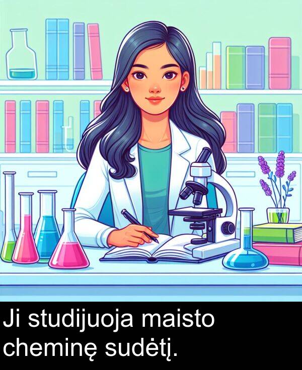 maisto: Ji studijuoja maisto cheminę sudėtį.