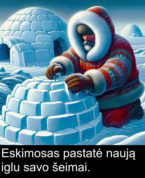 šeimai: Eskimosas pastatė naują iglu savo šeimai.