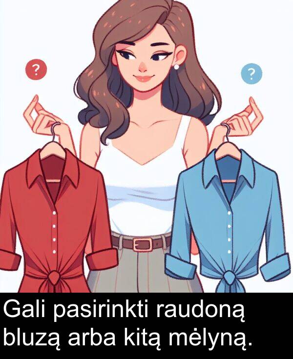 kitą: Gali pasirinkti raudoną bluzą arba kitą mėlyną.