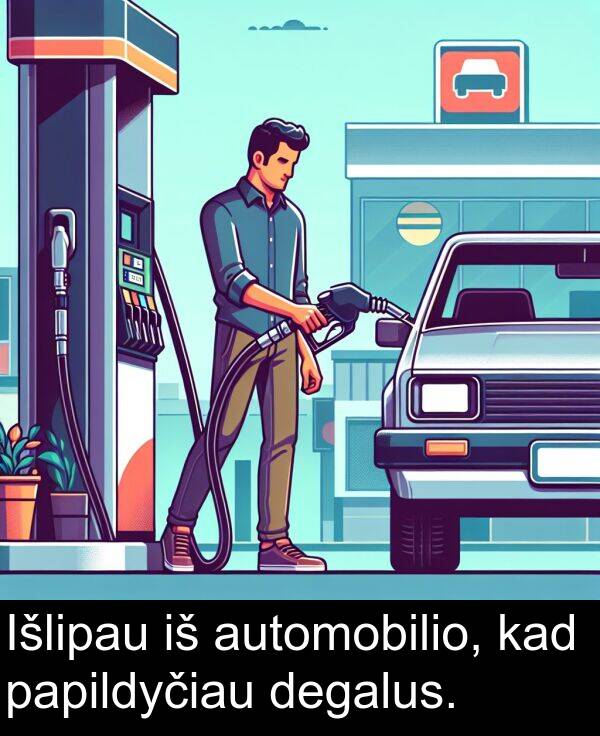 automobilio: Išlipau iš automobilio, kad papildyčiau degalus.
