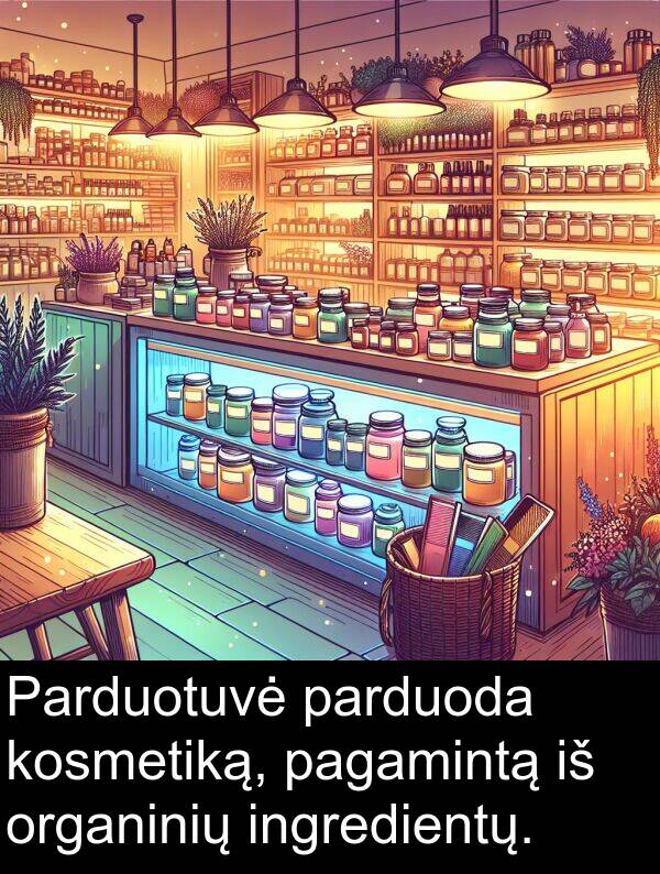 ingredientų: Parduotuvė parduoda kosmetiką, pagamintą iš organinių ingredientų.