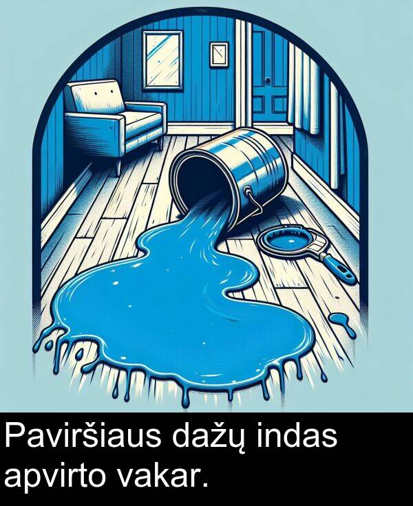 apvirto: Paviršiaus dažų indas apvirto vakar.