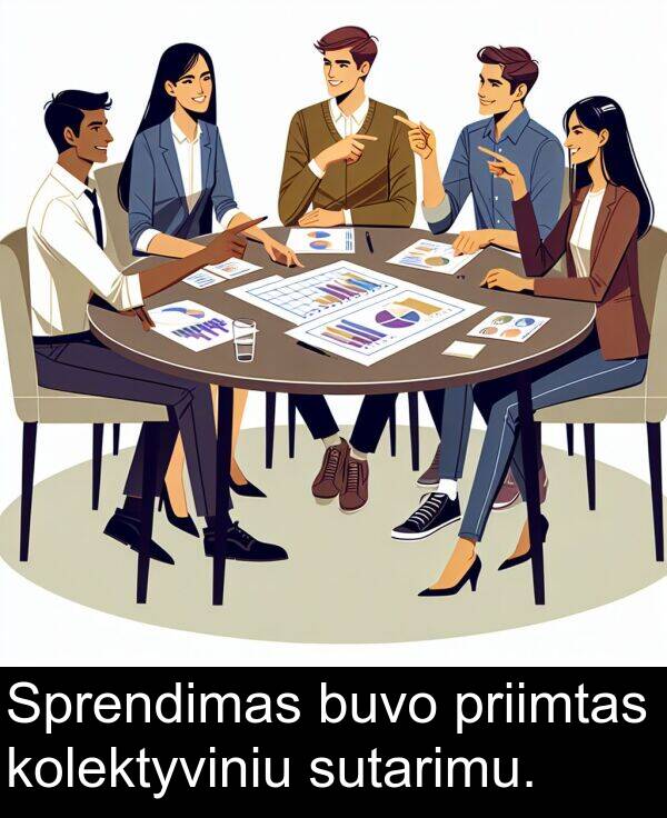 kolektyviniu: Sprendimas buvo priimtas kolektyviniu sutarimu.