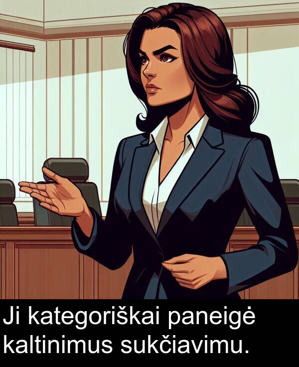 paneigė: Ji kategoriškai paneigė kaltinimus sukčiavimu.