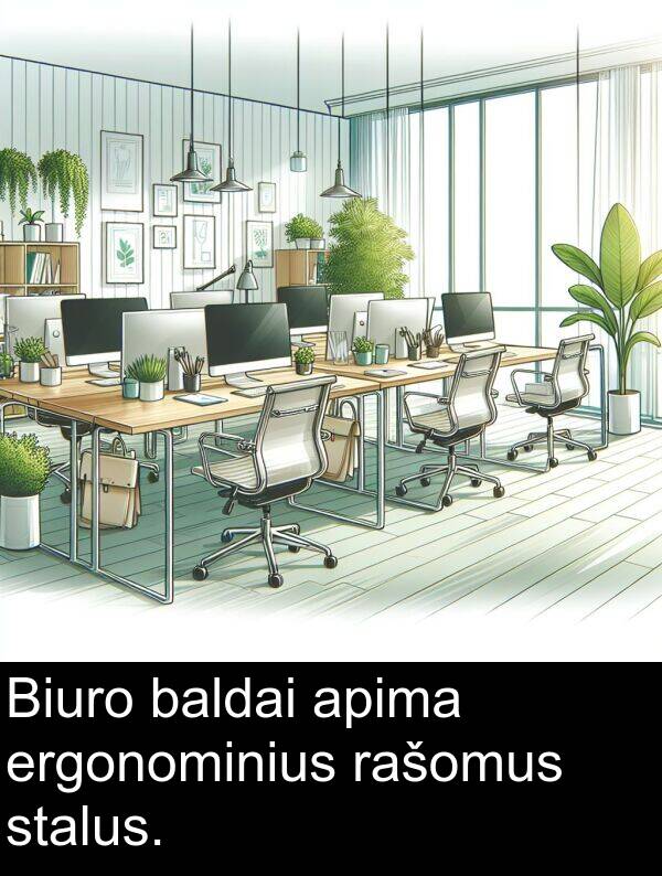 baldai: Biuro baldai apima ergonominius rašomus stalus.