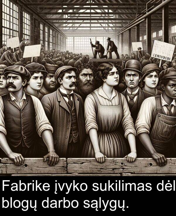 sąlygų: Fabrike įvyko sukilimas dėl blogų darbo sąlygų.