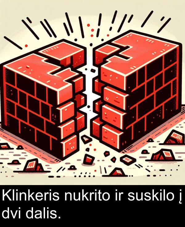 dalis: Klinkeris nukrito ir suskilo į dvi dalis.