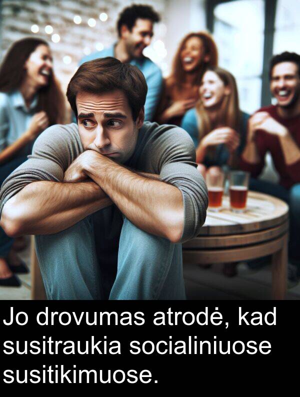 drovumas: Jo drovumas atrodė, kad susitraukia socialiniuose susitikimuose.