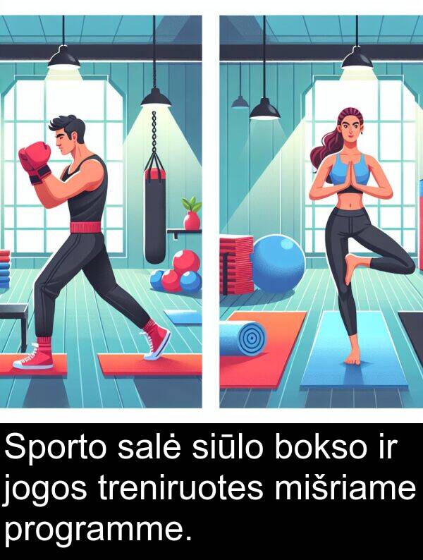 salė: Sporto salė siūlo bokso ir jogos treniruotes mišriame programme.