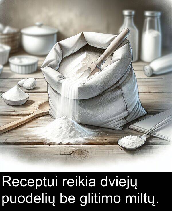 dviejų: Receptui reikia dviejų puodelių be glitimo miltų.