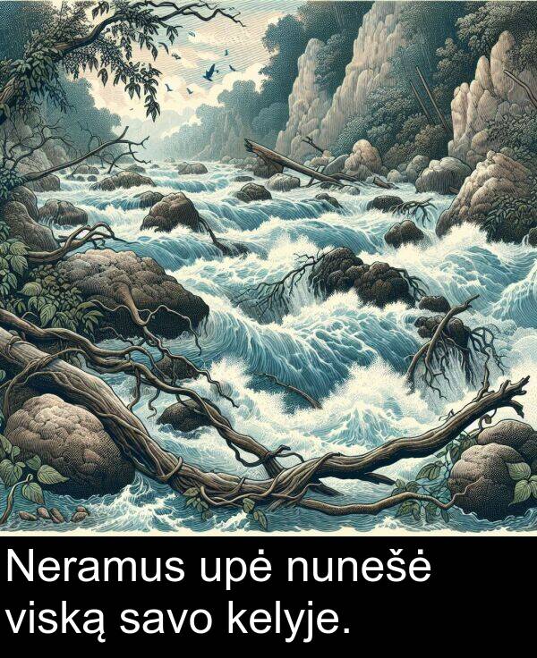 upė: Neramus upė nunešė viską savo kelyje.