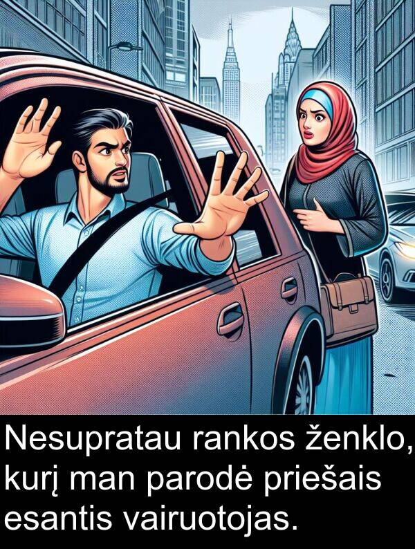 ženklo: Nesupratau rankos ženklo, kurį man parodė priešais esantis vairuotojas.