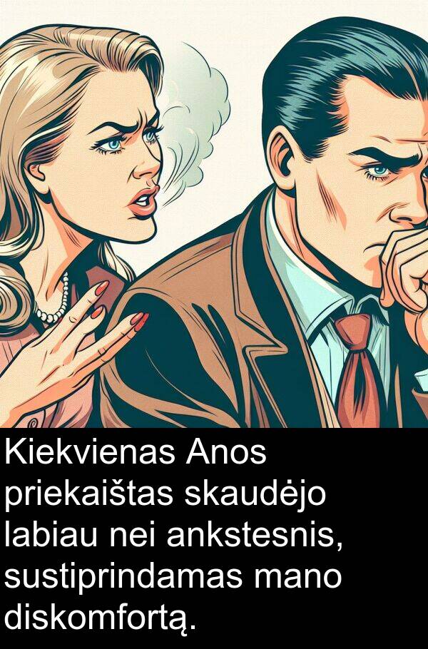 labiau: Kiekvienas Anos priekaištas skaudėjo labiau nei ankstesnis, sustiprindamas mano diskomfortą.