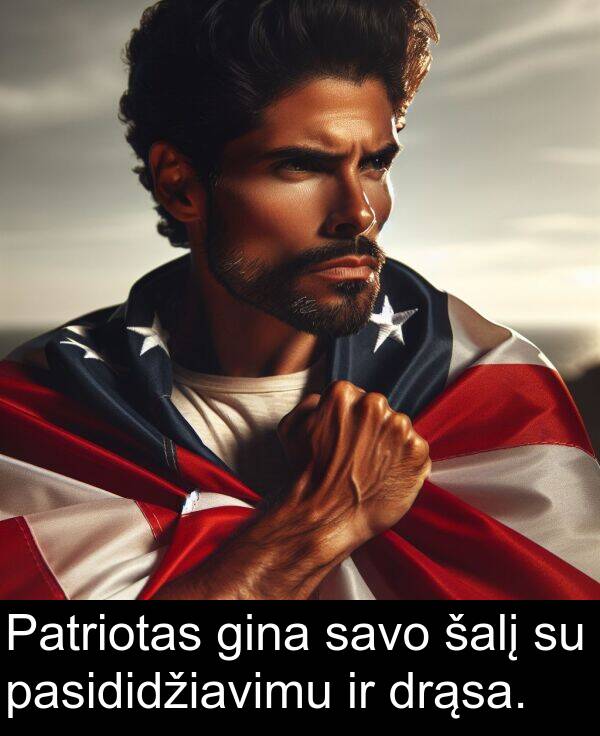 šalį: Patriotas gina savo šalį su pasididžiavimu ir drąsa.