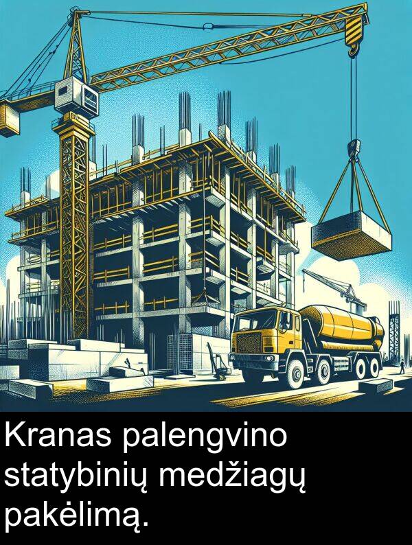 pakėlimą: Kranas palengvino statybinių medžiagų pakėlimą.