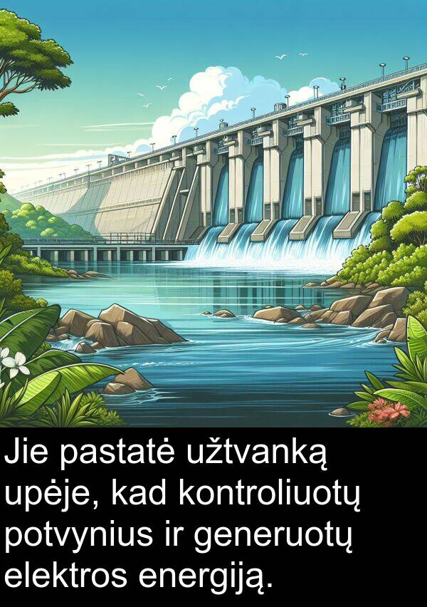 upėje: Jie pastatė užtvanką upėje, kad kontroliuotų potvynius ir generuotų elektros energiją.