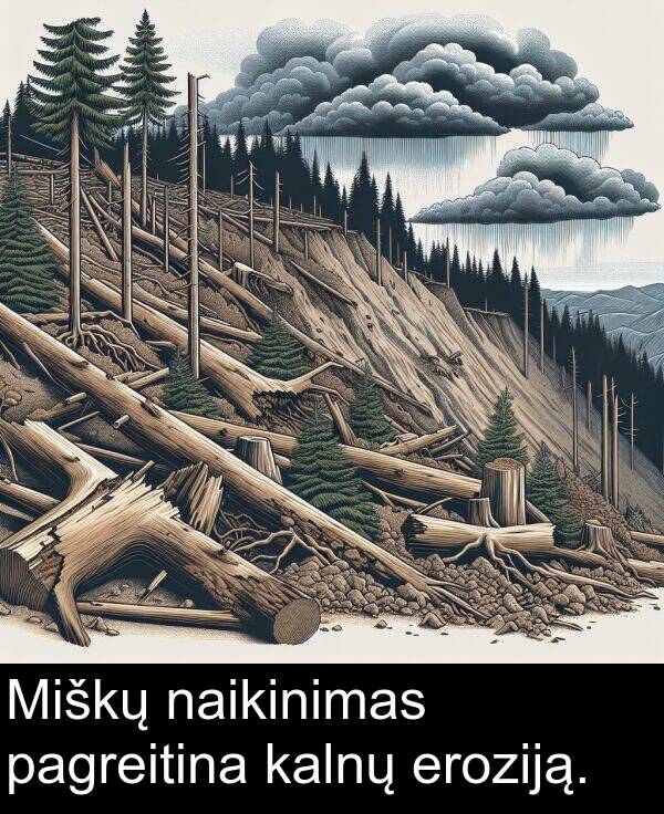 naikinimas: Miškų naikinimas pagreitina kalnų eroziją.
