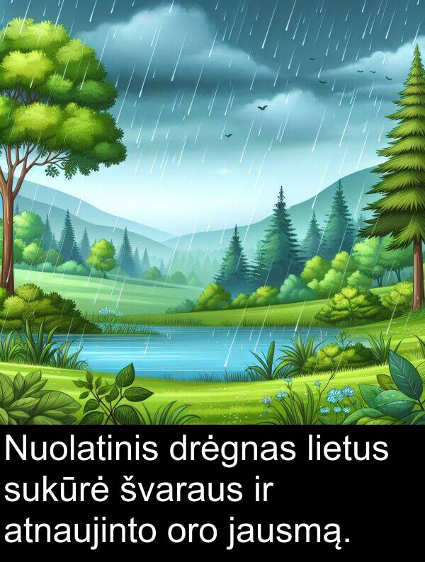 jausmą: Nuolatinis drėgnas lietus sukūrė švaraus ir atnaujinto oro jausmą.