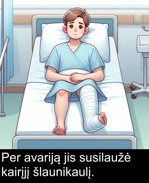 jis: Per avariją jis susilaužė kairįjį šlaunikaulį.
