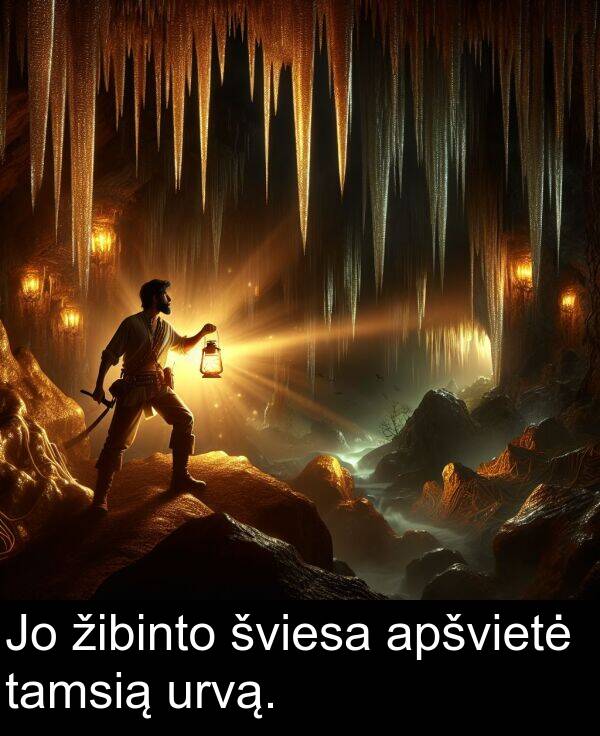 žibinto: Jo žibinto šviesa apšvietė tamsią urvą.