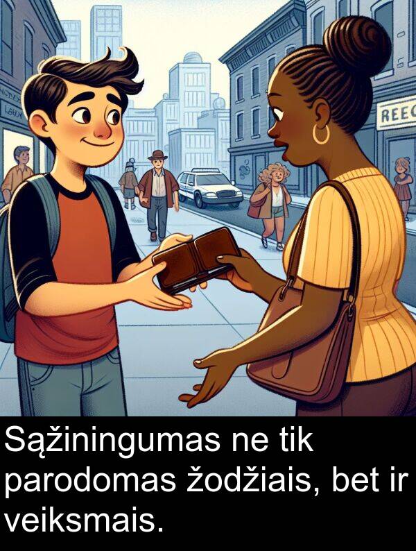 veiksmais: Sąžiningumas ne tik parodomas žodžiais, bet ir veiksmais.