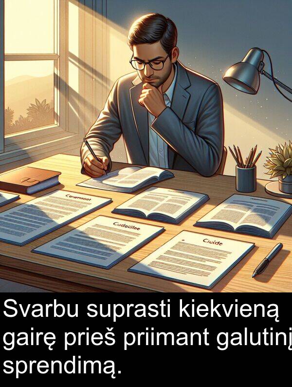 galutinį: Svarbu suprasti kiekvieną gairę prieš priimant galutinį sprendimą.