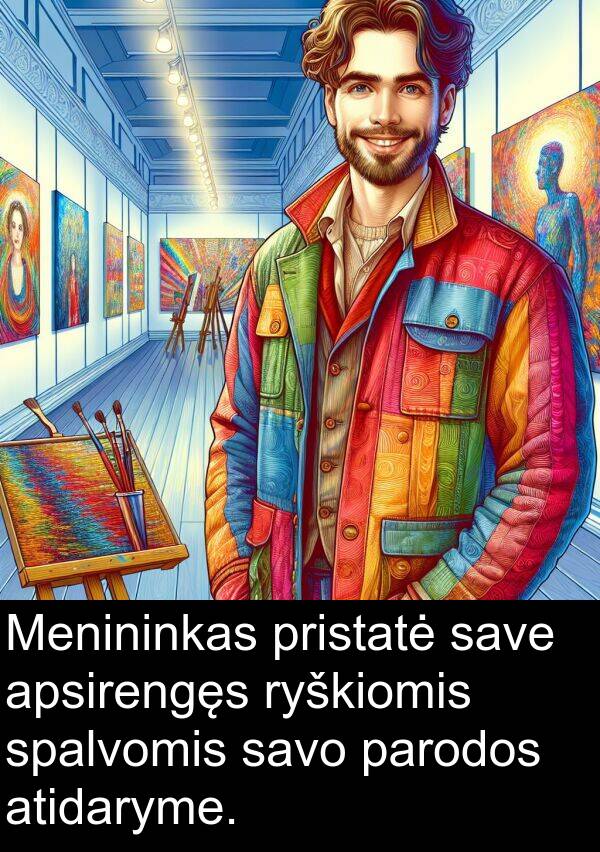 pristatė: Menininkas pristatė save apsirengęs ryškiomis spalvomis savo parodos atidaryme.