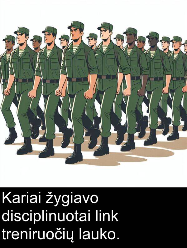 treniruočių: Kariai žygiavo disciplinuotai link treniruočių lauko.