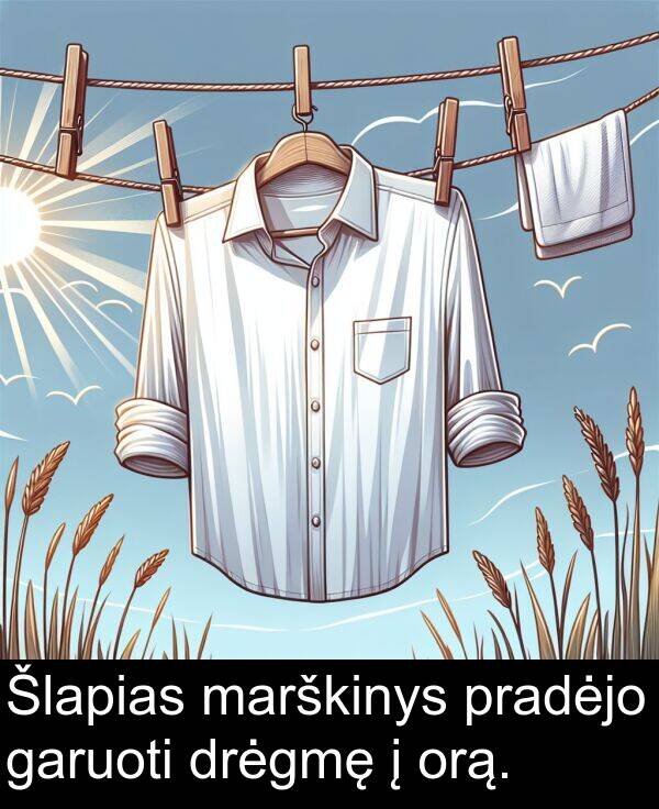 drėgmę: Šlapias marškinys pradėjo garuoti drėgmę į orą.