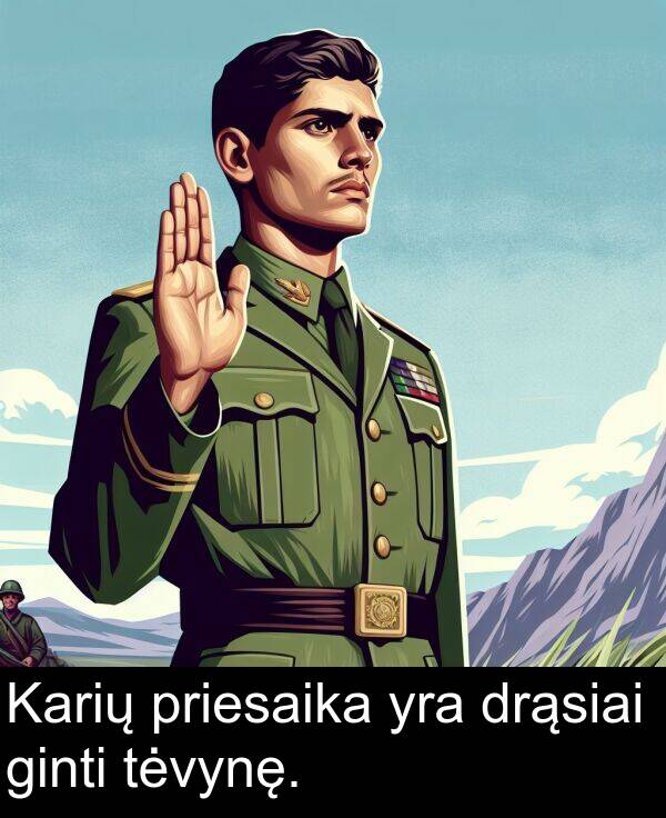 drąsiai: Karių priesaika yra drąsiai ginti tėvynę.