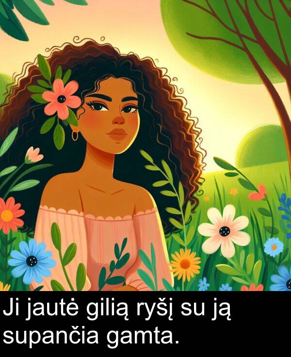 gamta: Ji jautė gilią ryšį su ją supančia gamta.