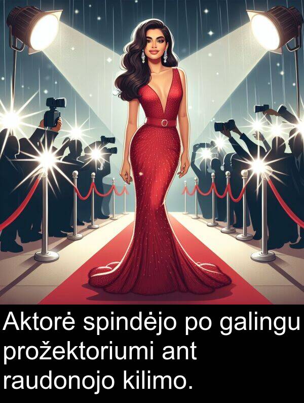 galingu: Aktorė spindėjo po galingu prožektoriumi ant raudonojo kilimo.