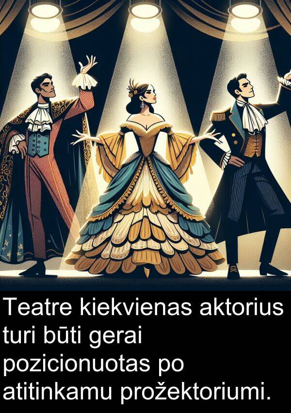 gerai: Teatre kiekvienas aktorius turi būti gerai pozicionuotas po atitinkamu prožektoriumi.