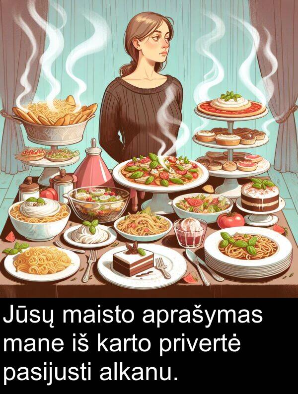maisto: Jūsų maisto aprašymas mane iš karto privertė pasijusti alkanu.