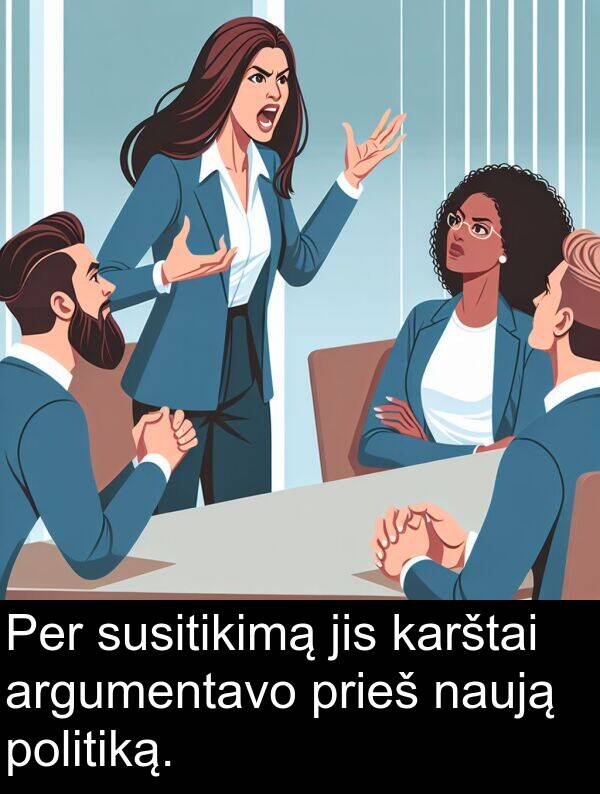 jis: Per susitikimą jis karštai argumentavo prieš naują politiką.