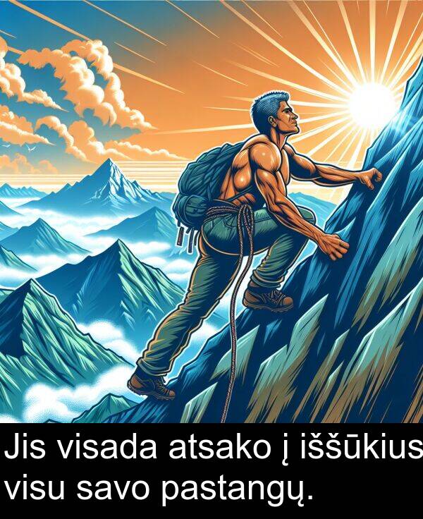 visu: Jis visada atsako į iššūkius visu savo pastangų.