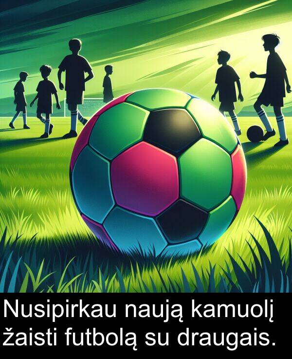 žaisti: Nusipirkau naują kamuolį žaisti futbolą su draugais.