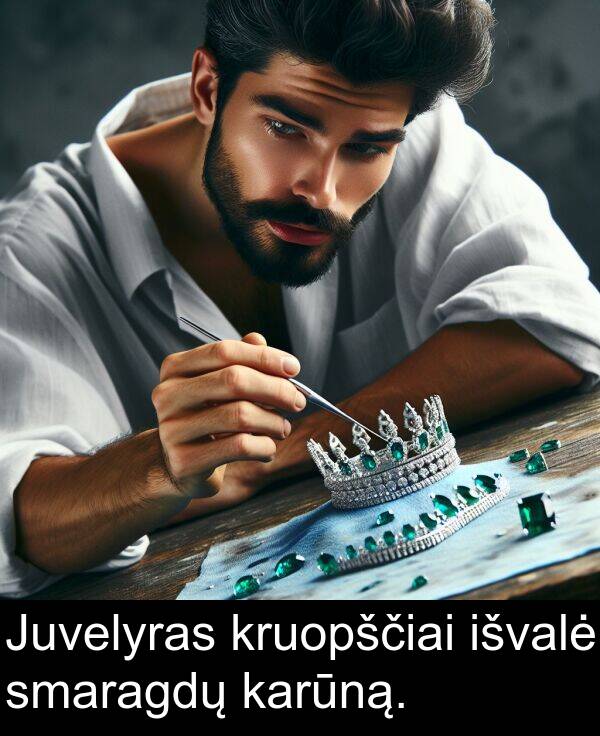 kruopščiai: Juvelyras kruopščiai išvalė smaragdų karūną.