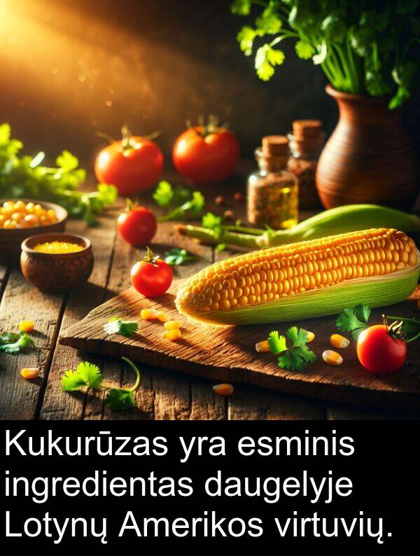 ingredientas: Kukurūzas yra esminis ingredientas daugelyje Lotynų Amerikos virtuvių.