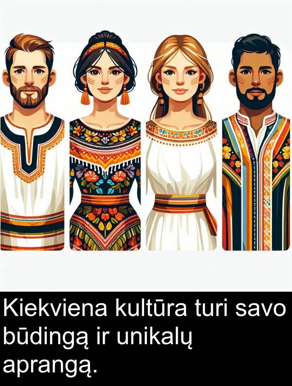 unikalų: Kiekviena kultūra turi savo būdingą ir unikalų aprangą.