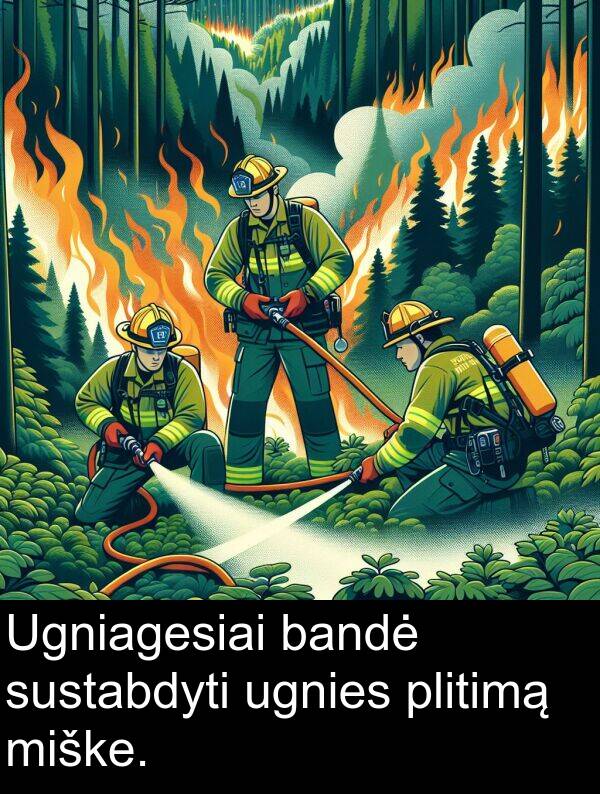 bandė: Ugniagesiai bandė sustabdyti ugnies plitimą miške.