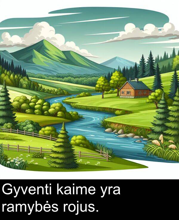 ramybės: Gyventi kaime yra ramybės rojus.