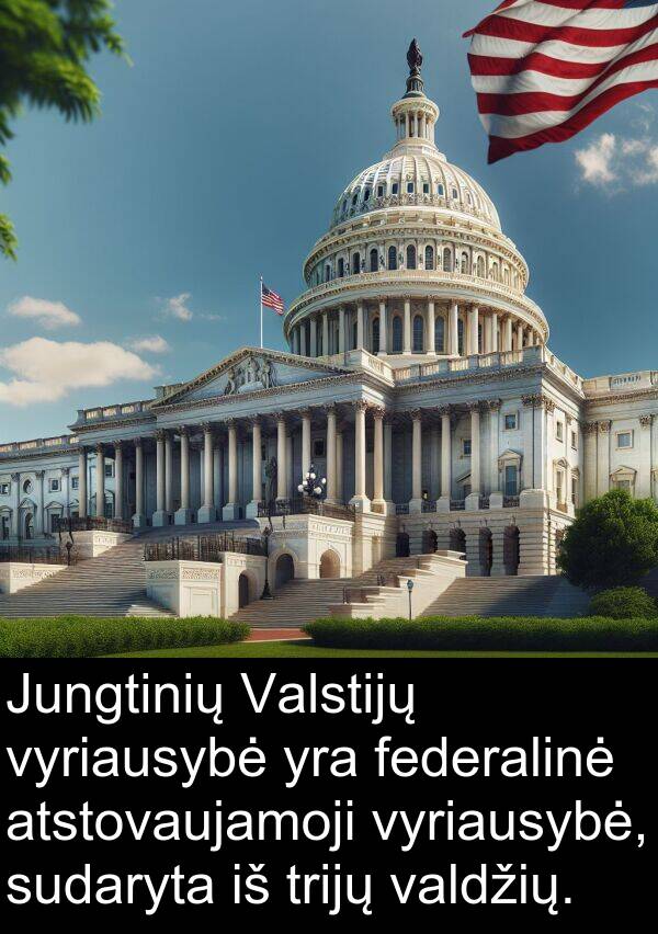 federalinė: Jungtinių Valstijų vyriausybė yra federalinė atstovaujamoji vyriausybė, sudaryta iš trijų valdžių.