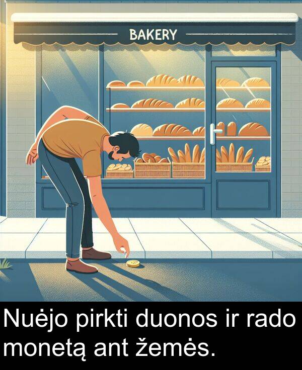 rado: Nuėjo pirkti duonos ir rado monetą ant žemės.