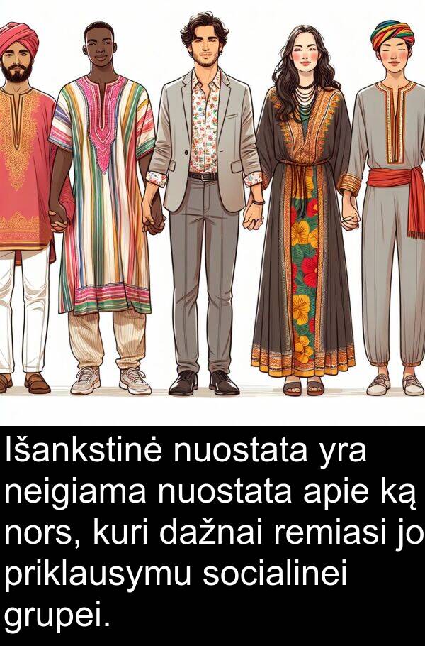 neigiama: Išankstinė nuostata yra neigiama nuostata apie ką nors, kuri dažnai remiasi jo priklausymu socialinei grupei.