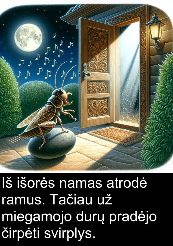 ramus: Iš išorės namas atrodė ramus. Tačiau už miegamojo durų pradėjo čirpėti svirplys.