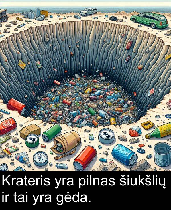 gėda: Krateris yra pilnas šiukšlių ir tai yra gėda.