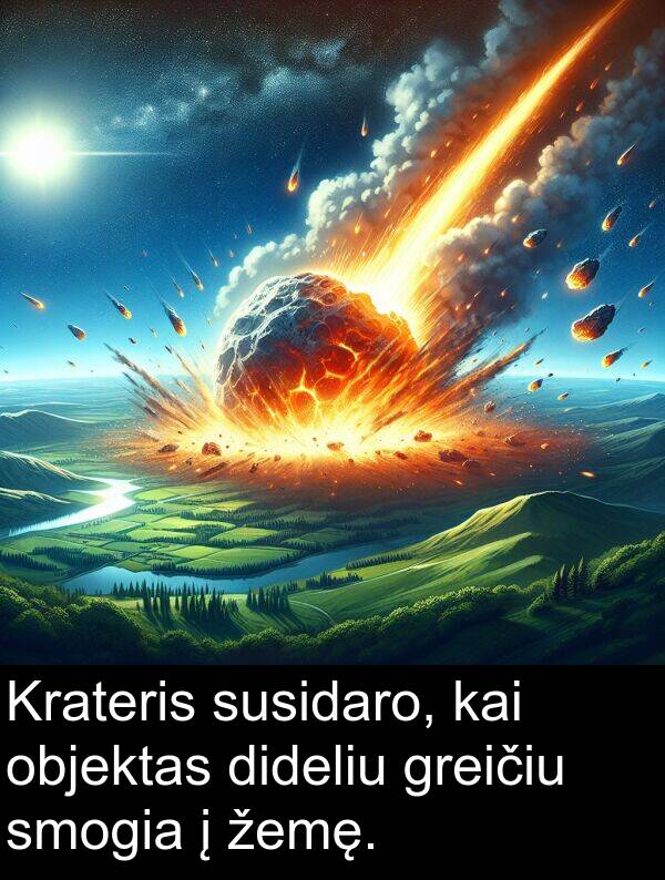 žemę: Krateris susidaro, kai objektas dideliu greičiu smogia į žemę.