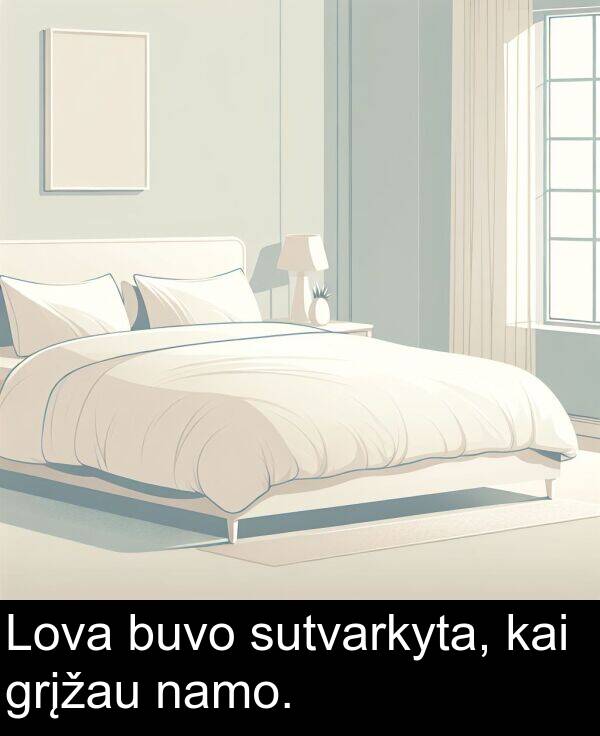kai: Lova buvo sutvarkyta, kai grįžau namo.